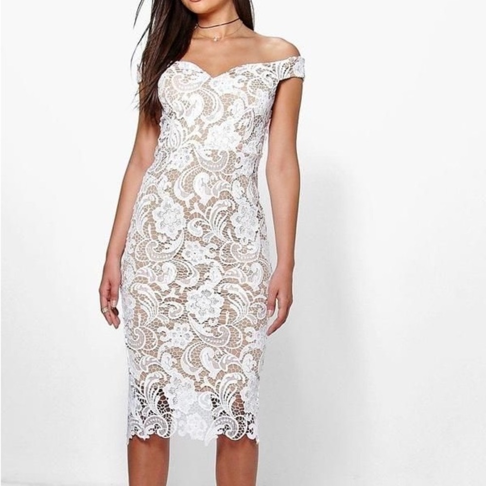 Boohoo white midi cocktail dress